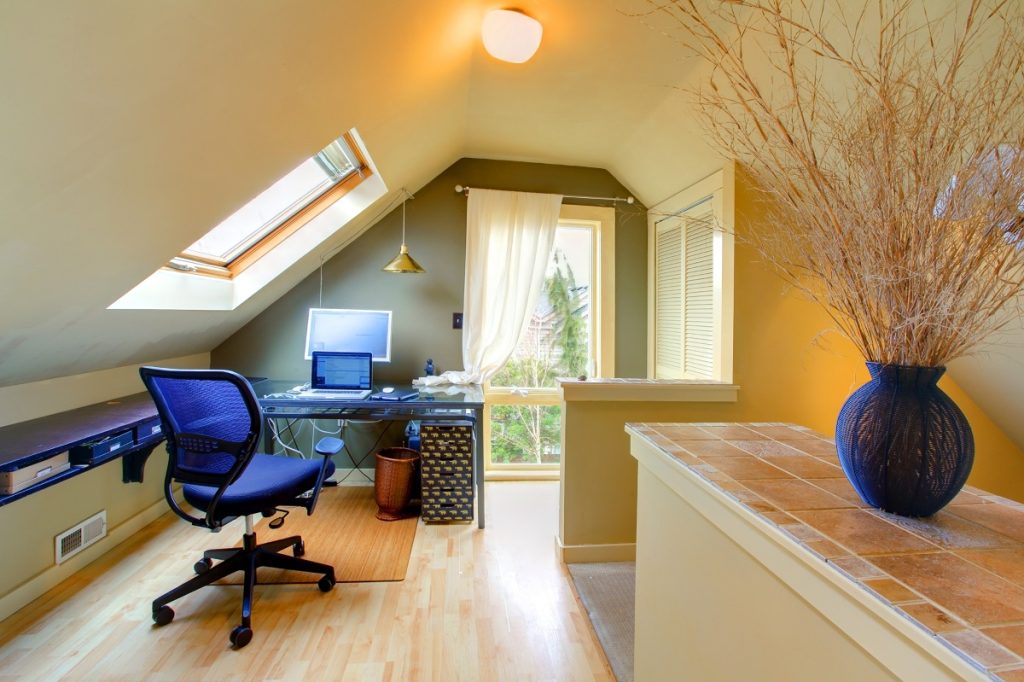 Home office design for attic or loft
